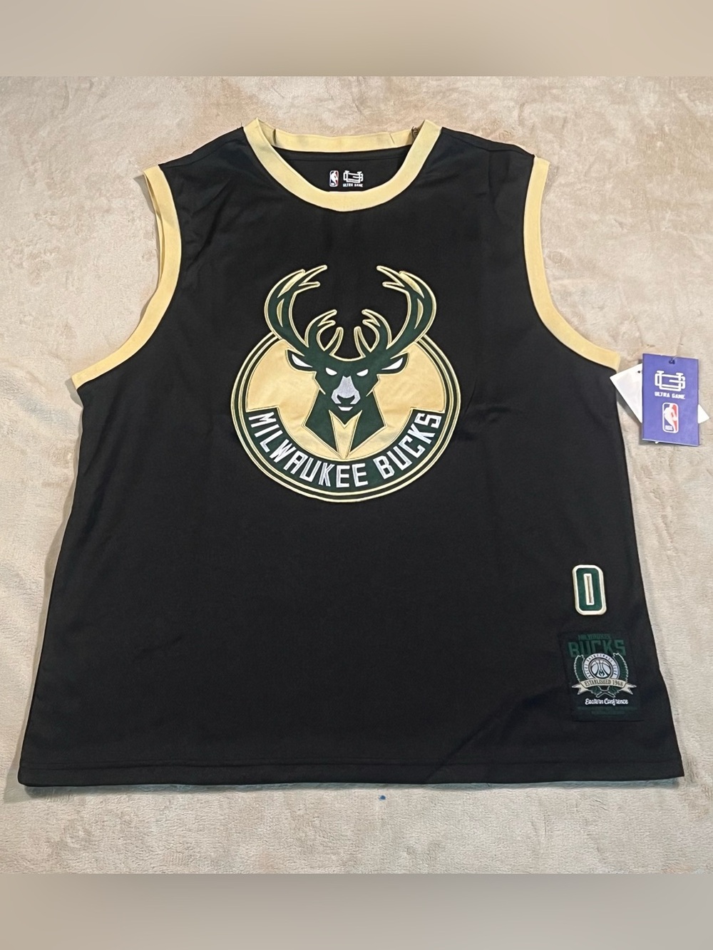 NBA Milwaukee Bucks Black and Cream Team Logo Jersey